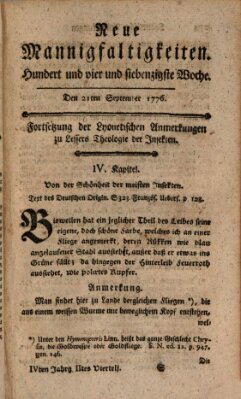 Neue Mannigfaltigkeiten (Neueste Mannigfaltigkeiten) Samstag 21. September 1776