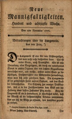 Neue Mannigfaltigkeiten (Neueste Mannigfaltigkeiten) Samstag 2. November 1776