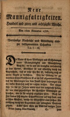 Neue Mannigfaltigkeiten (Neueste Mannigfaltigkeiten) Samstag 16. November 1776