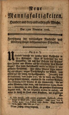 Neue Mannigfaltigkeiten (Neueste Mannigfaltigkeiten) Samstag 23. November 1776