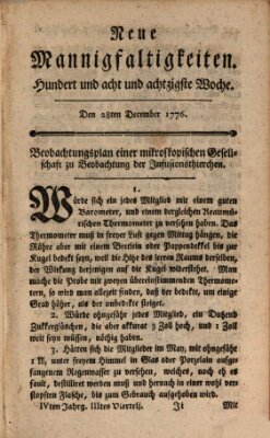 Neue Mannigfaltigkeiten (Neueste Mannigfaltigkeiten) Samstag 28. Dezember 1776