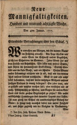 Neue Mannigfaltigkeiten (Neueste Mannigfaltigkeiten) Samstag 4. Januar 1777