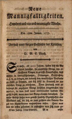 Neue Mannigfaltigkeiten (Neueste Mannigfaltigkeiten) Samstag 18. Januar 1777