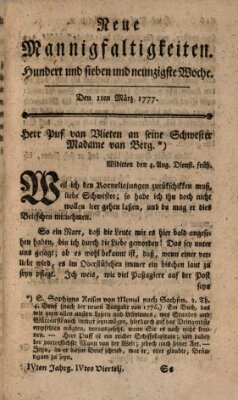 Neue Mannigfaltigkeiten (Neueste Mannigfaltigkeiten) Samstag 1. März 1777