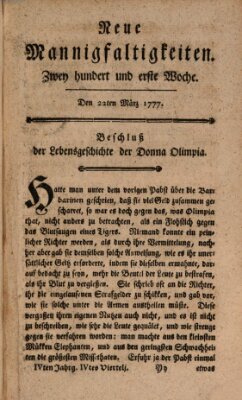 Neue Mannigfaltigkeiten (Neueste Mannigfaltigkeiten) Samstag 29. März 1777