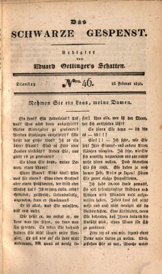 Das schwarze Gespenst Dienstag 23. Februar 1830