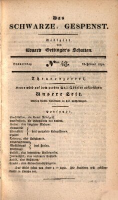 Das schwarze Gespenst Donnerstag 25. Februar 1830