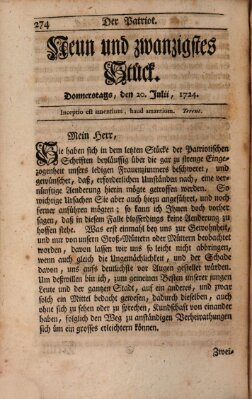 Der Patriot Donnerstag 20. Juli 1724