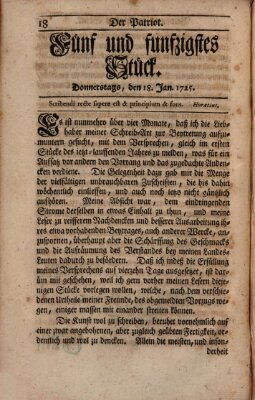 Der Patriot Donnerstag 18. Januar 1725