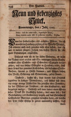 Der Patriot Donnerstag 5. Juli 1725