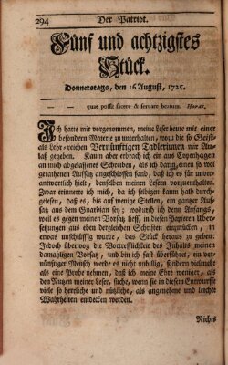 Der Patriot Donnerstag 16. August 1725