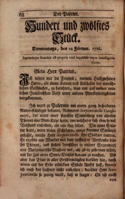 Der Patriot Donnerstag 21. Februar 1726