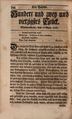 Der Patriot Mittwoch 18. September 1726