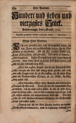 Der Patriot Donnerstag 24. Oktober 1726