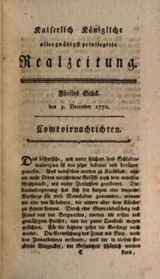 K.K. allerg. privil. Realzeitung der Wissenschaften und Künste Montag 3. Dezember 1770