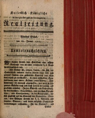 K.K. allerg. privil. Realzeitung der Wissenschaften und Künste Montag 21. Januar 1771