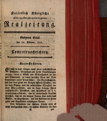 K.K. allerg. privil. Realzeitung der Wissenschaften und Künste Montag 11. Februar 1771