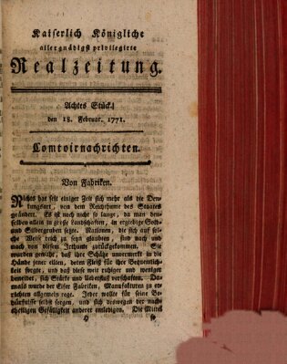 K.K. allerg. privil. Realzeitung der Wissenschaften und Künste Montag 18. Februar 1771