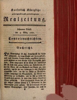 K.K. allerg. privil. Realzeitung der Wissenschaften und Künste Montag 4. März 1771