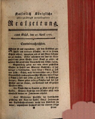 K.K. allerg. privil. Realzeitung der Wissenschaften und Künste Samstag 27. April 1771