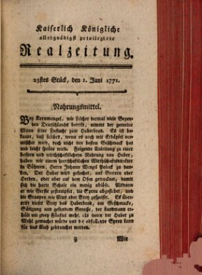 K.K. allerg. privil. Realzeitung der Wissenschaften und Künste Samstag 1. Juni 1771