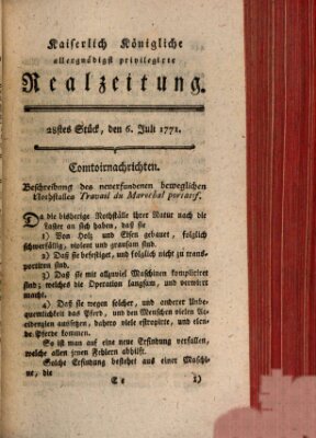 K.K. allerg. privil. Realzeitung der Wissenschaften und Künste Samstag 6. Juli 1771