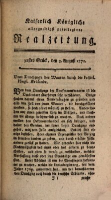 K.K. allerg. privil. Realzeitung der Wissenschaften und Künste Samstag 3. August 1771