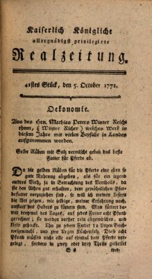 K.K. allerg. privil. Realzeitung der Wissenschaften und Künste Samstag 5. Oktober 1771