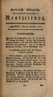 K.K. allerg. privil. Realzeitung der Wissenschaften und Künste Samstag 26. Oktober 1771