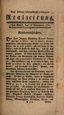 K.K. allerg. privil. Realzeitung der Wissenschaften und Künste Samstag 16. November 1771