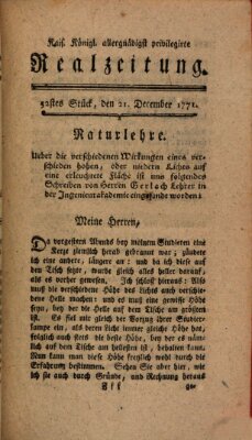 K.K. allerg. privil. Realzeitung der Wissenschaften und Künste Samstag 21. Dezember 1771