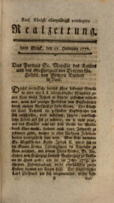 K.K. allerg. privil. Realzeitung der Wissenschaften und Künste Samstag 15. Februar 1772