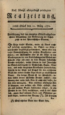 K.K. allerg. privil. Realzeitung der Wissenschaften und Künste Samstag 21. März 1772