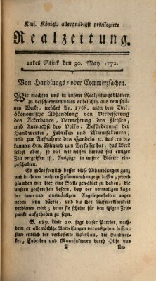 K.K. allerg. privil. Realzeitung der Wissenschaften und Künste Samstag 30. Mai 1772