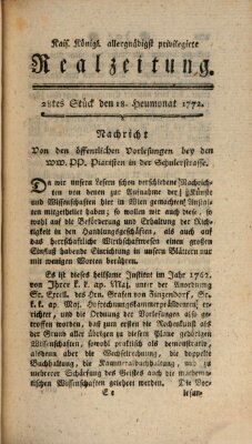 K.K. allerg. privil. Realzeitung der Wissenschaften und Künste Samstag 18. Juli 1772