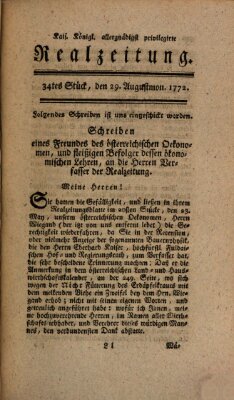 K.K. allerg. privil. Realzeitung der Wissenschaften und Künste Samstag 29. August 1772