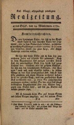 K.K. allerg. privil. Realzeitung der Wissenschaften und Künste Samstag 14. November 1772