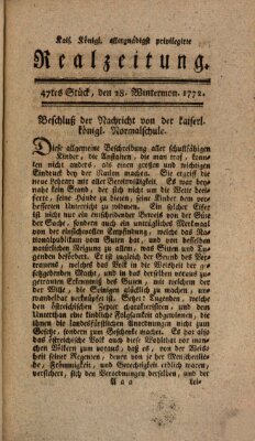 K.K. allerg. privil. Realzeitung der Wissenschaften und Künste Samstag 28. November 1772