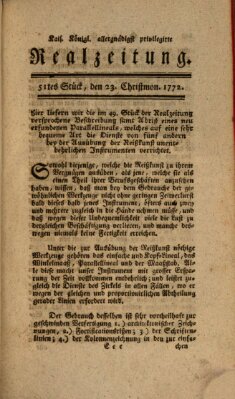 K.K. allerg. privil. Realzeitung der Wissenschaften und Künste Mittwoch 23. Dezember 1772