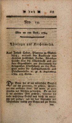 K.K. allerg. privil. Realzeitung der Wissenschaften und Künste Mittwoch 7. April 1784