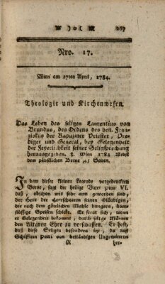 K.K. allerg. privil. Realzeitung der Wissenschaften und Künste Dienstag 27. April 1784