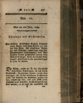 K.K. allerg. privil. Realzeitung der Wissenschaften und Künste Dienstag 1. Juni 1784