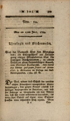 K.K. allerg. privil. Realzeitung der Wissenschaften und Künste Dienstag 15. Juni 1784