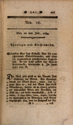 K.K. allerg. privil. Realzeitung der Wissenschaften und Künste Dienstag 6. Juli 1784