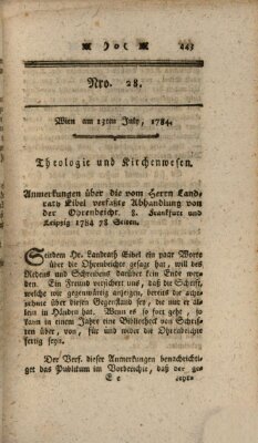 K.K. allerg. privil. Realzeitung der Wissenschaften und Künste Dienstag 13. Juli 1784