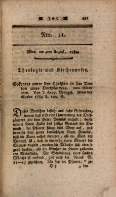 K.K. allerg. privil. Realzeitung der Wissenschaften und Künste Dienstag 3. August 1784