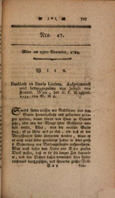 K.K. allerg. privil. Realzeitung der Wissenschaften und Künste Dienstag 23. November 1784