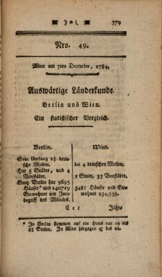 K.K. allerg. privil. Realzeitung der Wissenschaften und Künste Dienstag 7. Dezember 1784