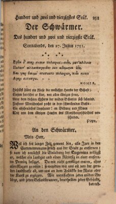 Der Schwärmer oder Herumstreifer (The rambler) Dienstag 27. Juli 1751