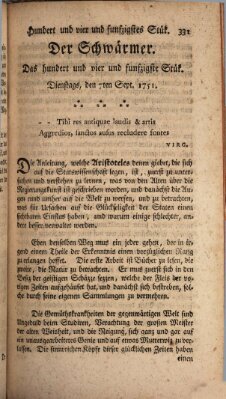 Der Schwärmer oder Herumstreifer (The rambler) Dienstag 7. September 1751